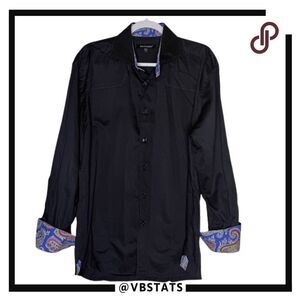 Bogosse Men's Paisley Lining Button Down Shirt Black Size XL